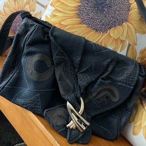 Vintage 80s NAS Alentino Bag Faux Snake & Frogskin Black & Gold Crossbody Purse